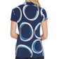 Blusa feminina DKNY com estampa franzida e manga curta, decote em V, azul, tamanho XX-G