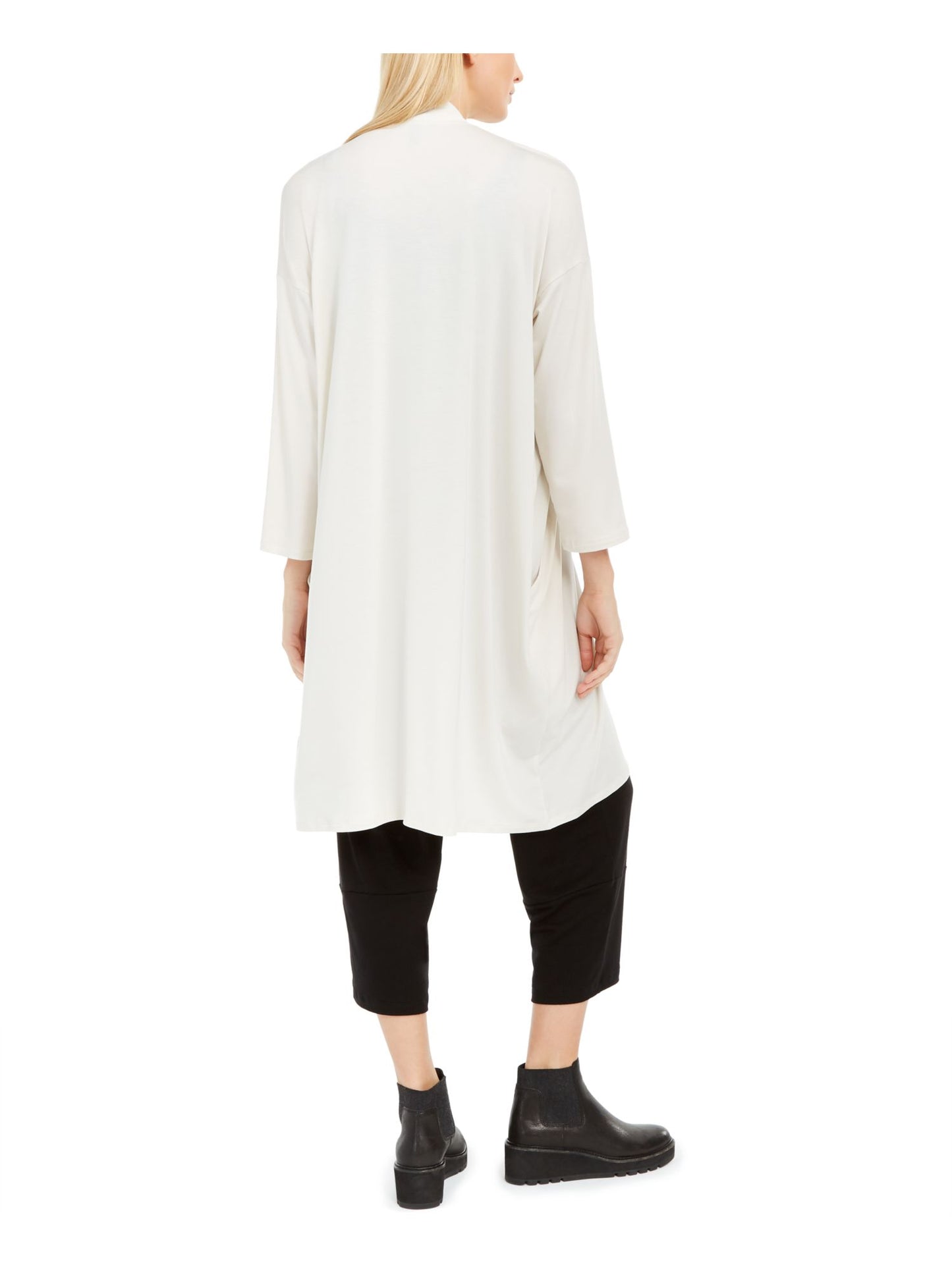Eileen Fisher Blusa Cardigan Feminina Heather Manga Longa Aberta Suéter Formal Cinza Tamanho Pequeno Grande