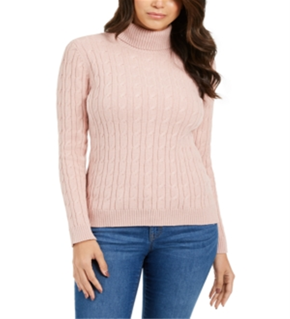 Suéter feminino Charter Club Cable com gola alta, rosa, tamanho pequeno