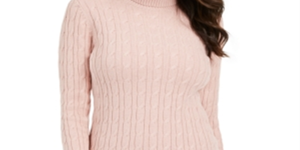 Suéter feminino Charter Club Cable com gola alta, rosa, tamanho pequeno