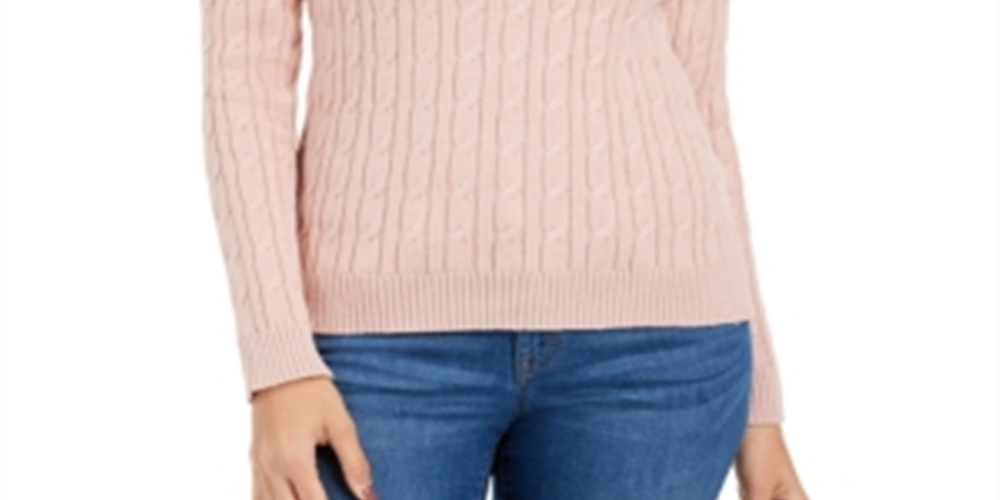Suéter feminino Charter Club Cable com gola alta, rosa, tamanho pequeno