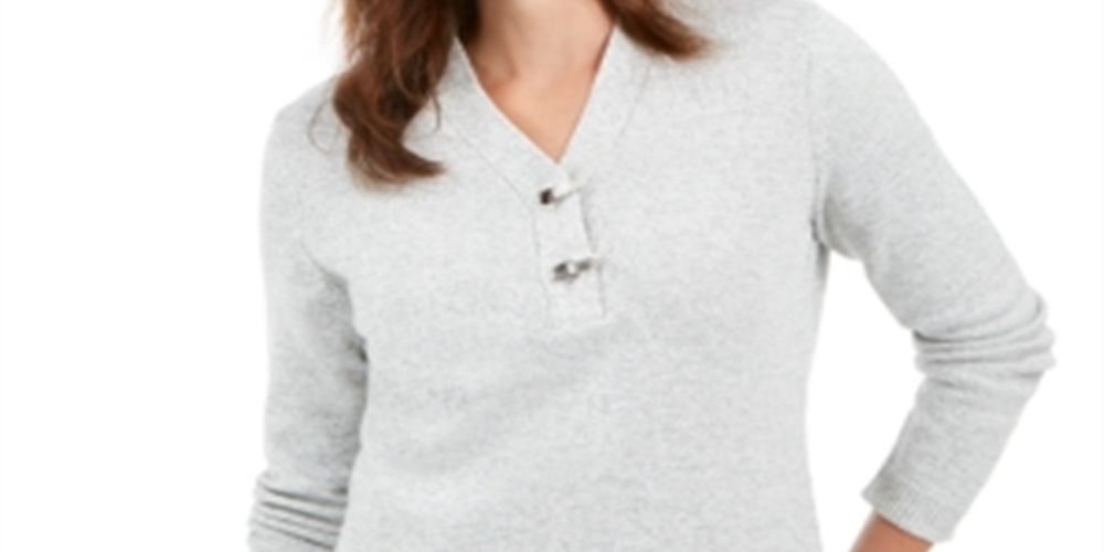 Karen Scott Suéter Henley Feminino de Algodão Marmorizado Cinza Tamanho Grande