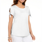 Camiseta feminina Karen Scott com manga amarrada, branca, tamanho X-S