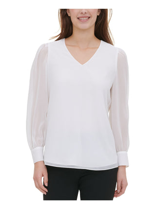 Blusa Calvin Klein Feminina Lisa Manga Longa Gola V Branca Tamanho Grande