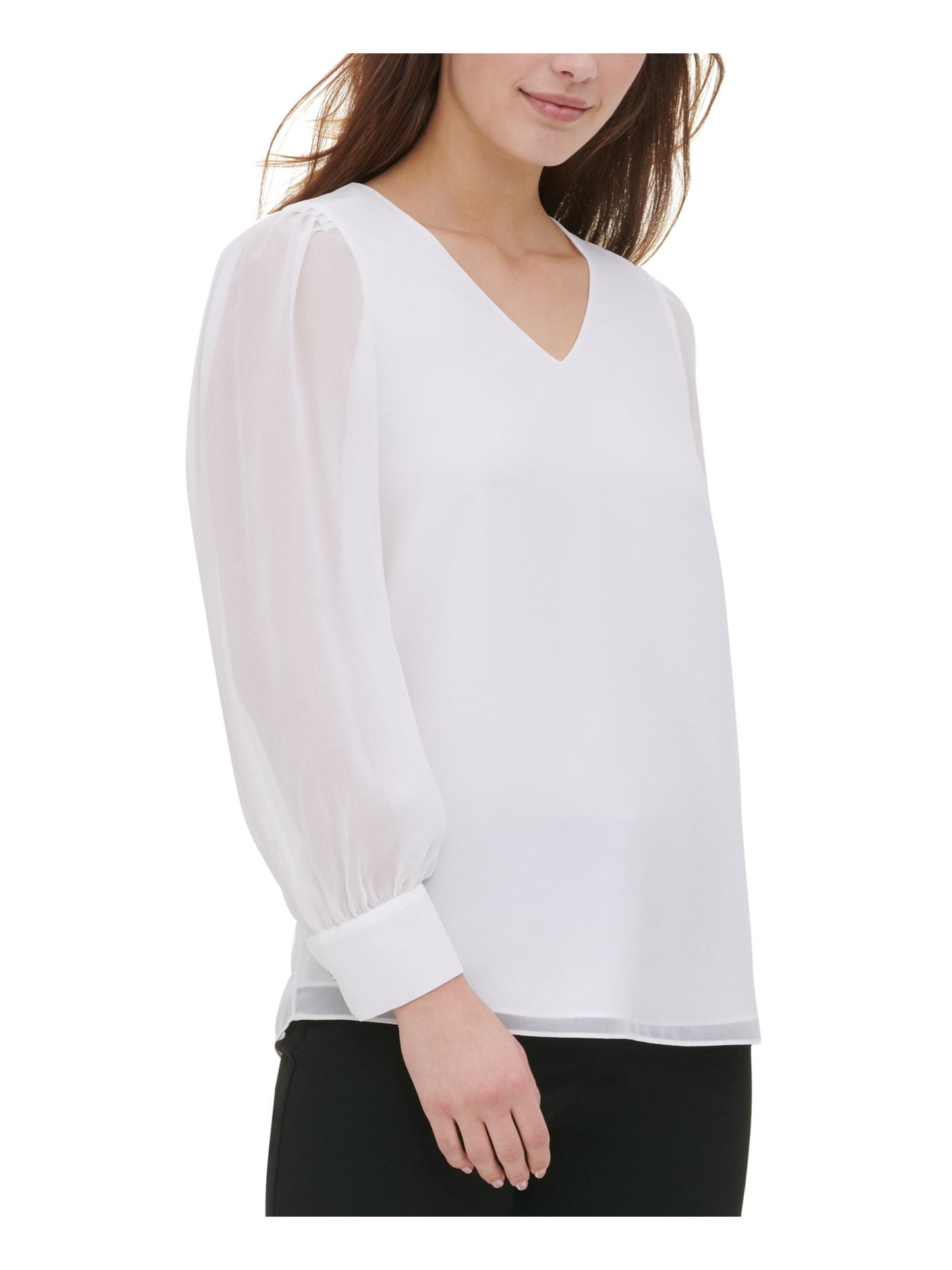 Blusa Calvin Klein Feminina Lisa Manga Longa Gola V Branca Tamanho Grande