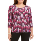 Blusa feminina estampada com manga 3/4 da coleção JM, preta, tamanho X-S