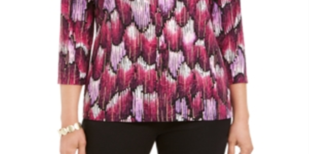 Blusa feminina estampada com manga 3/4 da coleção JM, preta, tamanho X-S