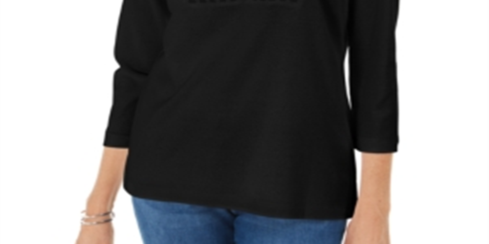 Karen Scott Blusa de Malha Feminina Preta Tamanho Pequeno P/M