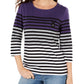 Blusa listrada com blocos de cores Karen Scott feminina, listra roxa/preta, tamanho pequeno P/M