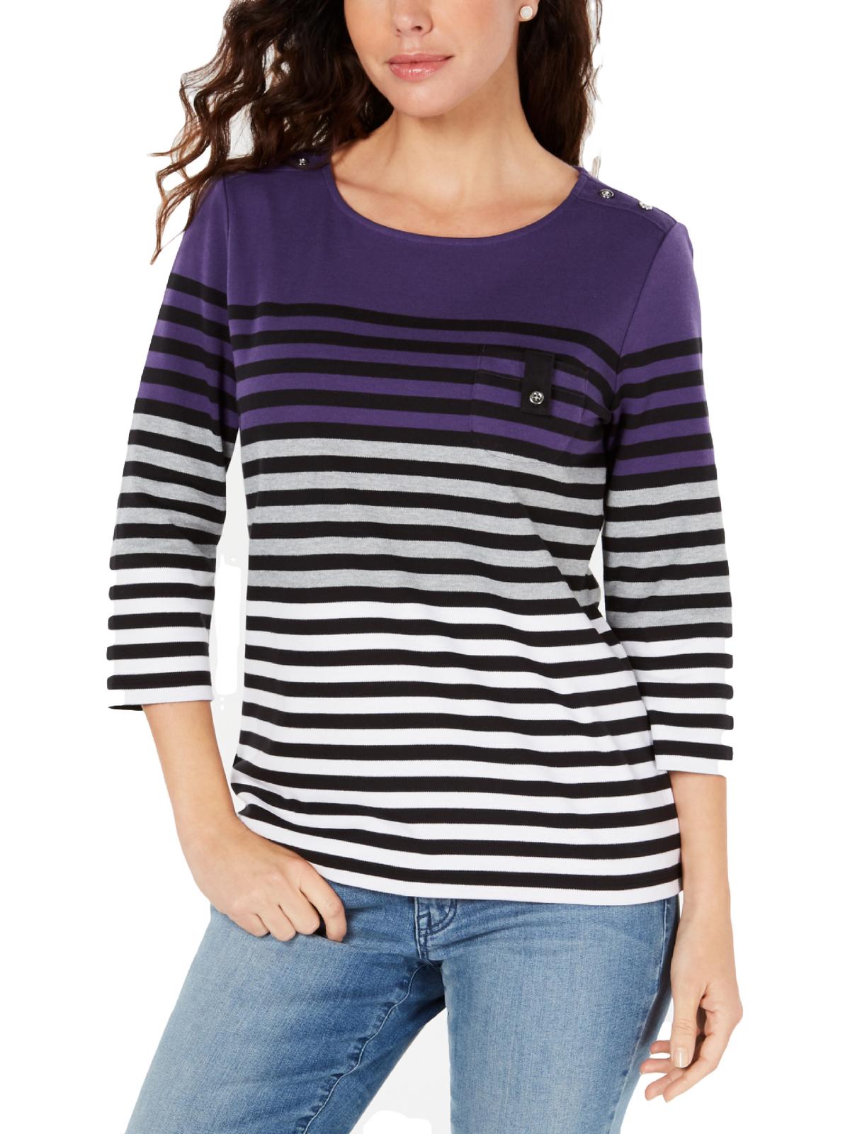 Blusa listrada com blocos de cores Karen Scott feminina, listra roxa/preta, tamanho pequeno P/M