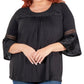 Blusa feminina NY Collection com acabamento em crochê floral, preta, tamanho 1X