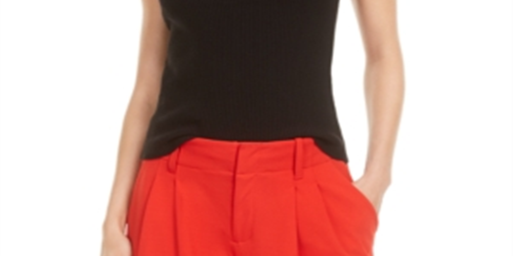 Blusa regata feminina Bar III com gola quadrada e malha canelada, preta, tamanho extragrande