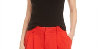 Blusa regata feminina Bar III com gola quadrada e malha canelada, preta, tamanho extragrande