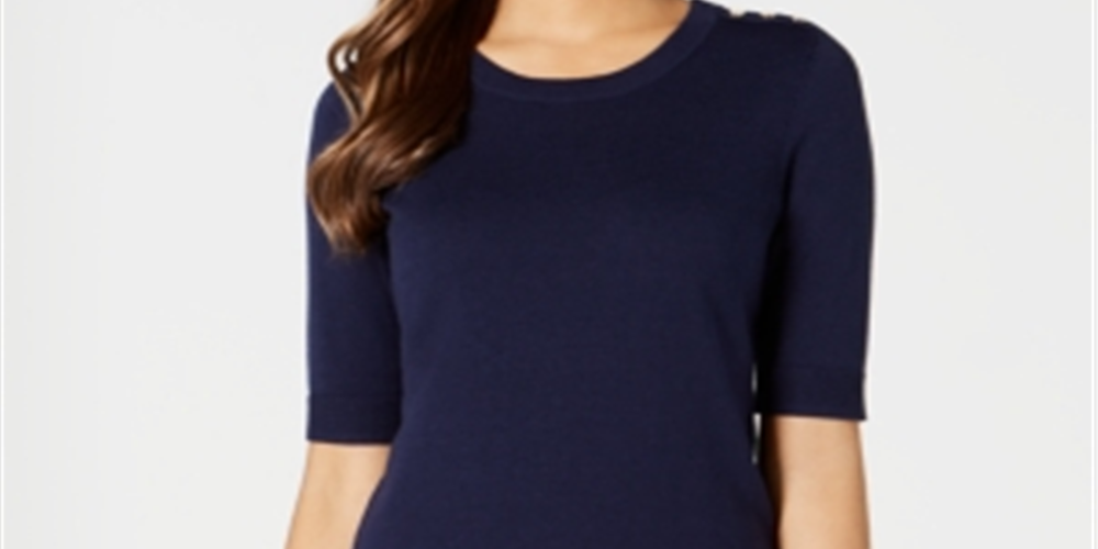 Suéter feminino Charter Club com mangas curtas, azul marinho, tamanho pequeno G