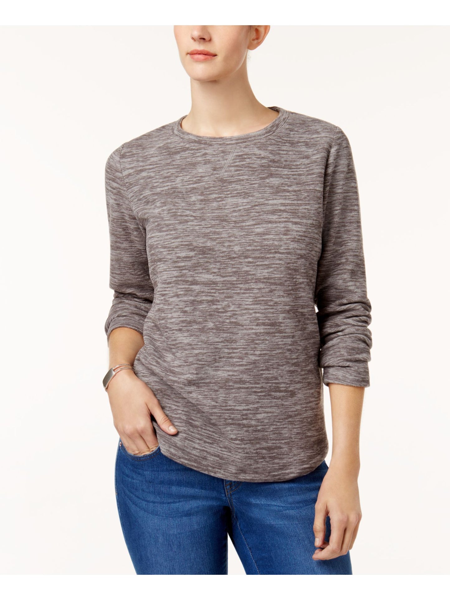 Karen Scott Sport Space Dye Microfleece Top Feminino Cinza Tamanho X-G