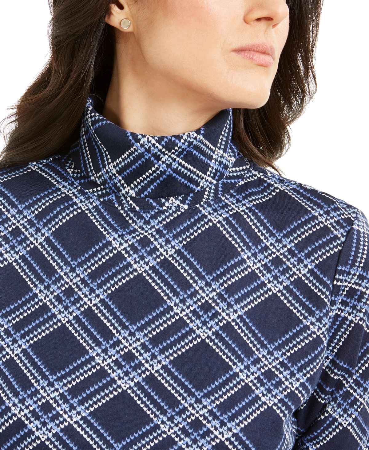 Karen Scott Blusa Feminina Xadrez Gola Alta Azul Tamanho Grande