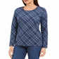 Karen Scott Blusa Feminina Holly Plaid Embelezada Azul Tamanho XX-G