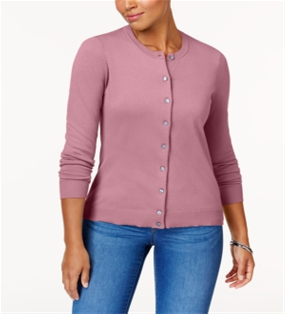Karen Scott Cardigan Feminino Gola Redonda Rosa Tamanho P