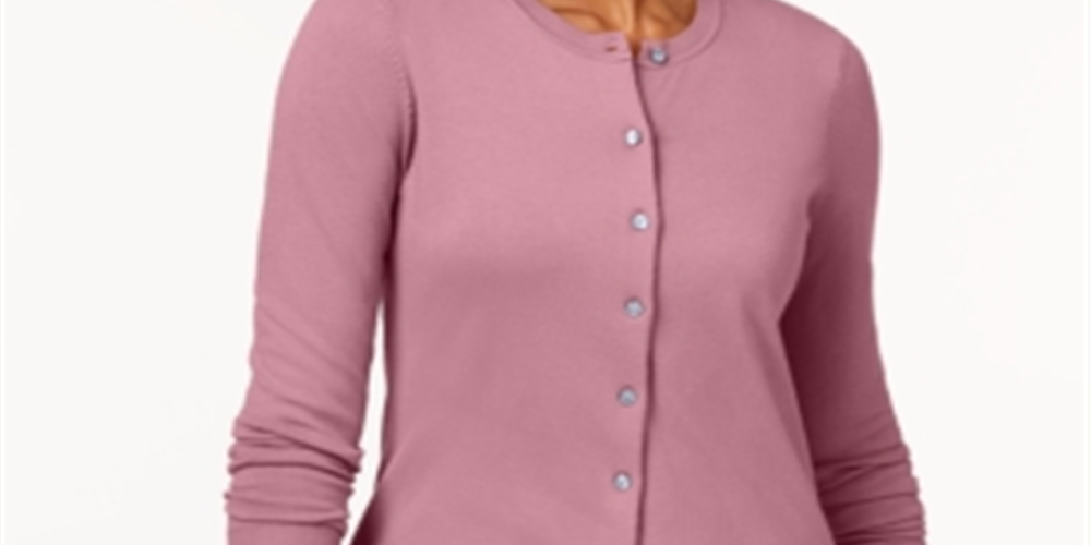 Karen Scott Cardigan Feminino Gola Redonda Rosa Tamanho P