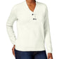Karen Scott Suéter Feminino de Algodão com Gola V e Hardware, Branco, Tamanho Grande