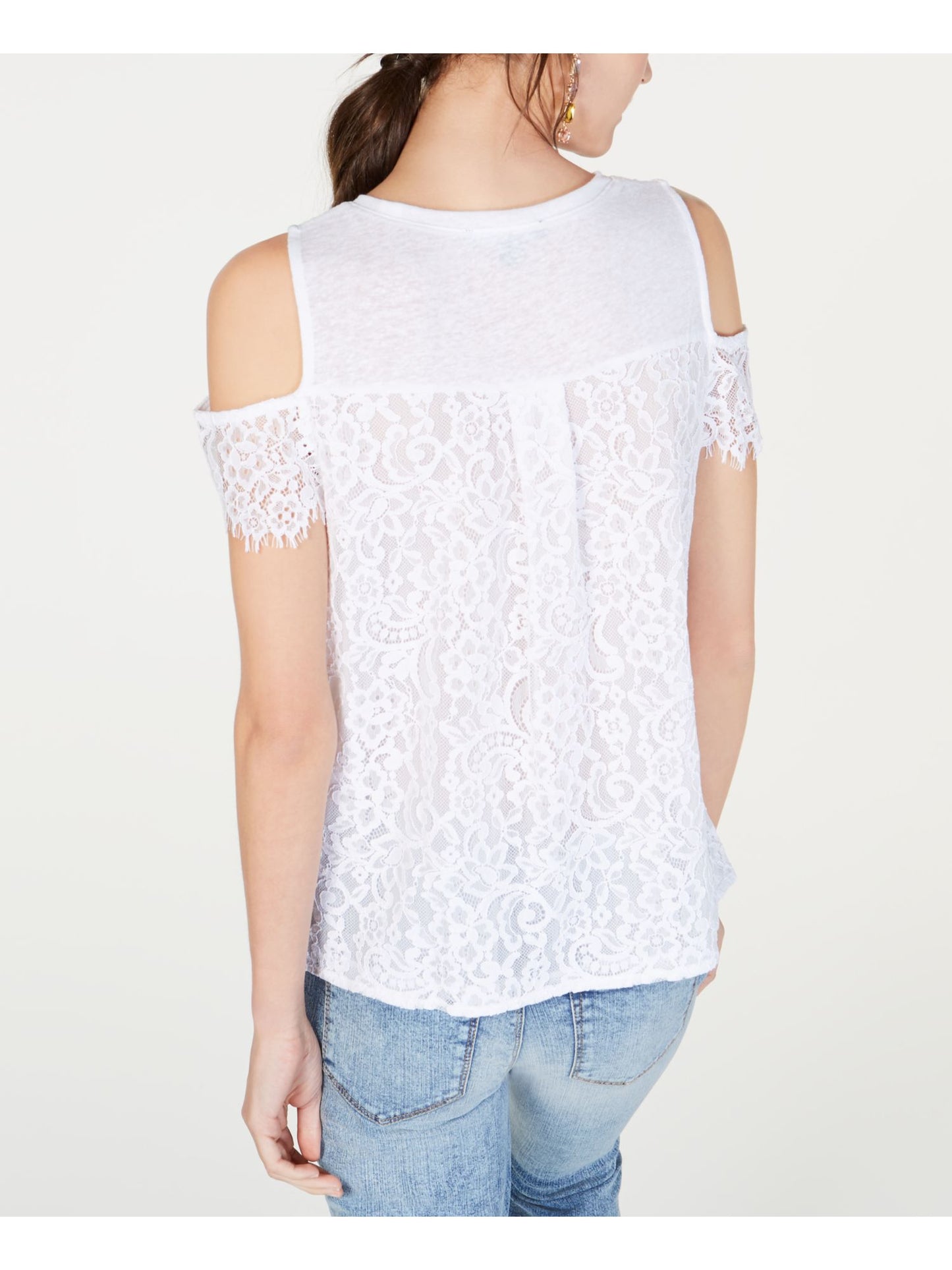 Blusa feminina de renda com ombros descobertos INC International Concepts, branca, tamanho pequeno