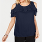 Blusa feminina com babados e ombros de fora, azul, tamanho médio, da coleção JM
