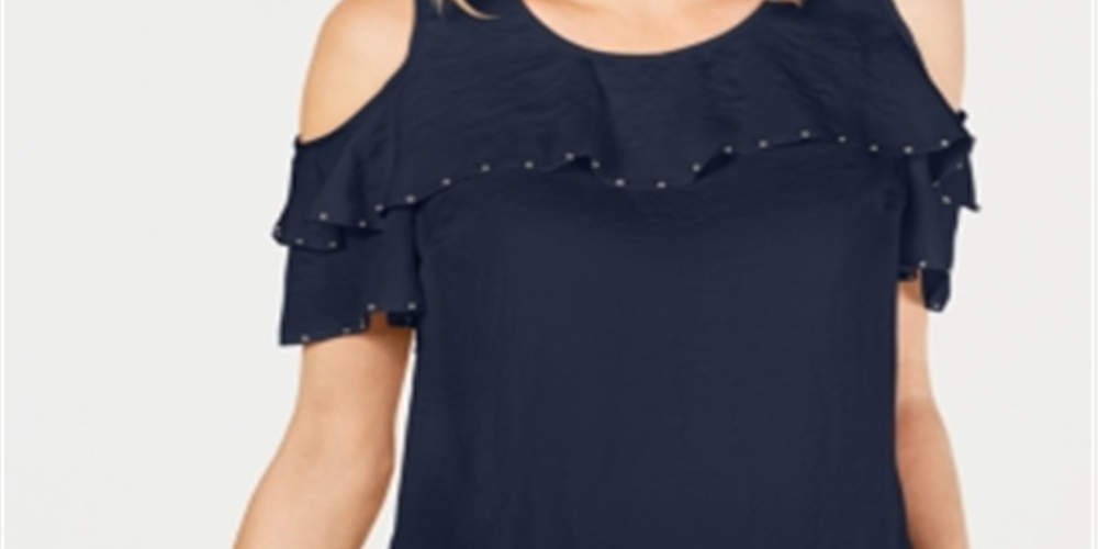 Blusa feminina com babados e ombros de fora, azul, tamanho médio, da coleção JM