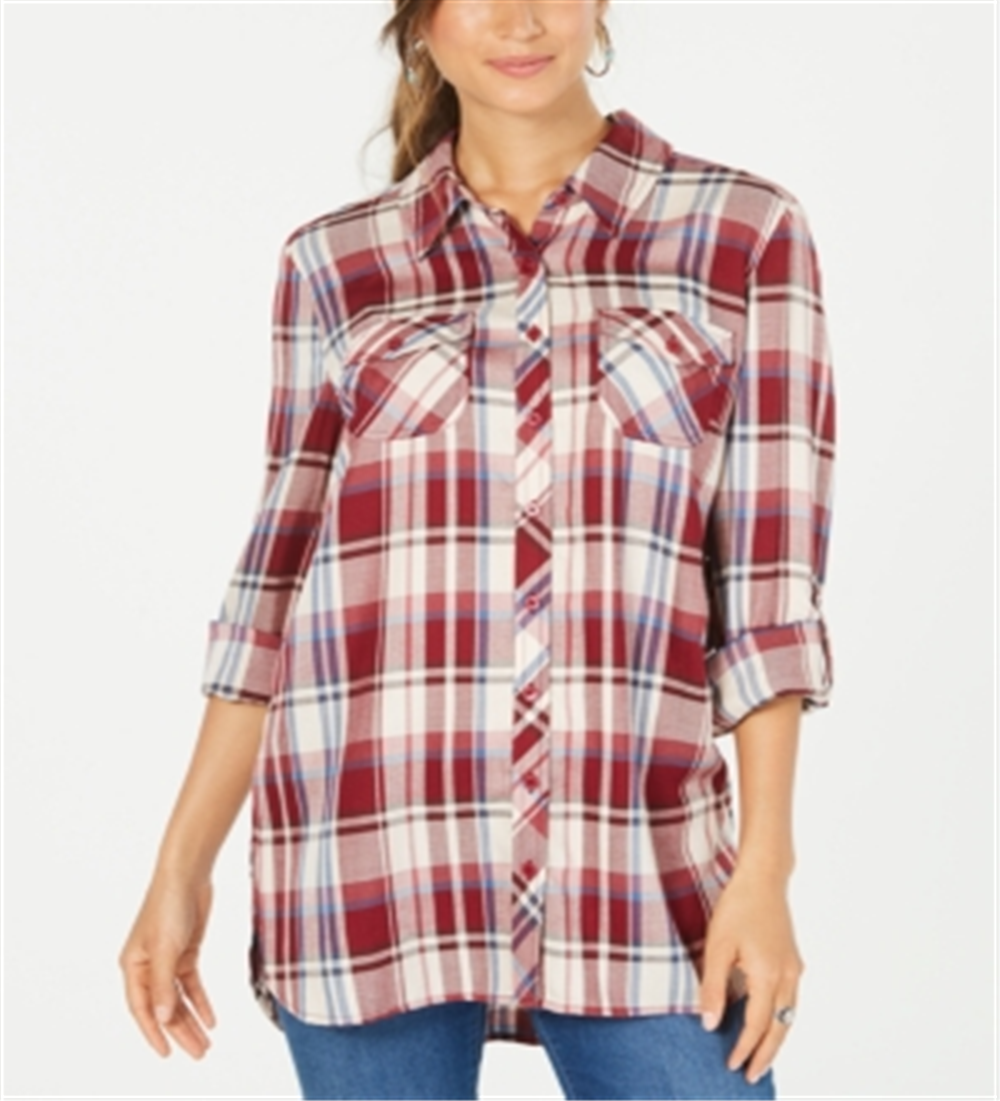 Túnica xadrez feminina Style &amp; Co vermelha tamanho grande