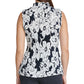 Blusa feminina DKNY plissada com laço floral, sem mangas, decote em V, azul, tamanho grande