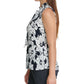 Blusa feminina DKNY plissada com laço floral, sem mangas, decote em V, azul, tamanho grande