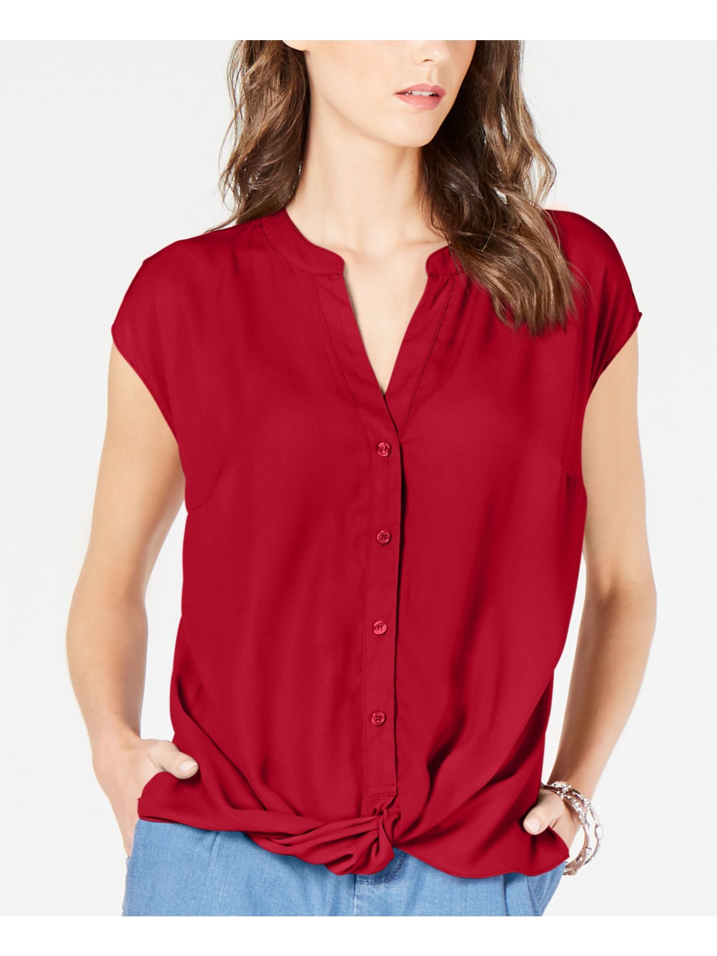 INC International Concepts Top feminino com frente torcida, vermelho, tamanho X-S