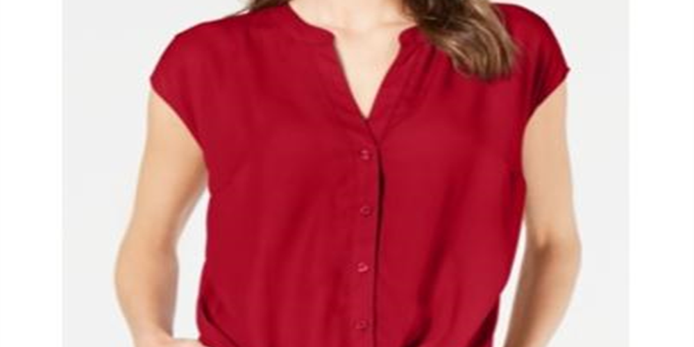 INC International Concepts Top feminino com frente torcida, vermelho, tamanho X-S