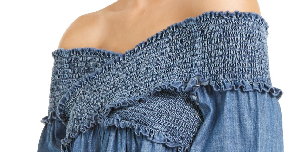 INC International Concepts Top feminino casual de manga comprida com ombros de fora, tamanho 79, azul, pequeno e pequeno