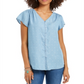 Blusa feminina estampada com botões estilo &amp; co, azul, tamanho extragrande