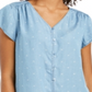 Blusa feminina estampada com botões estilo &amp; co, azul, tamanho extragrande