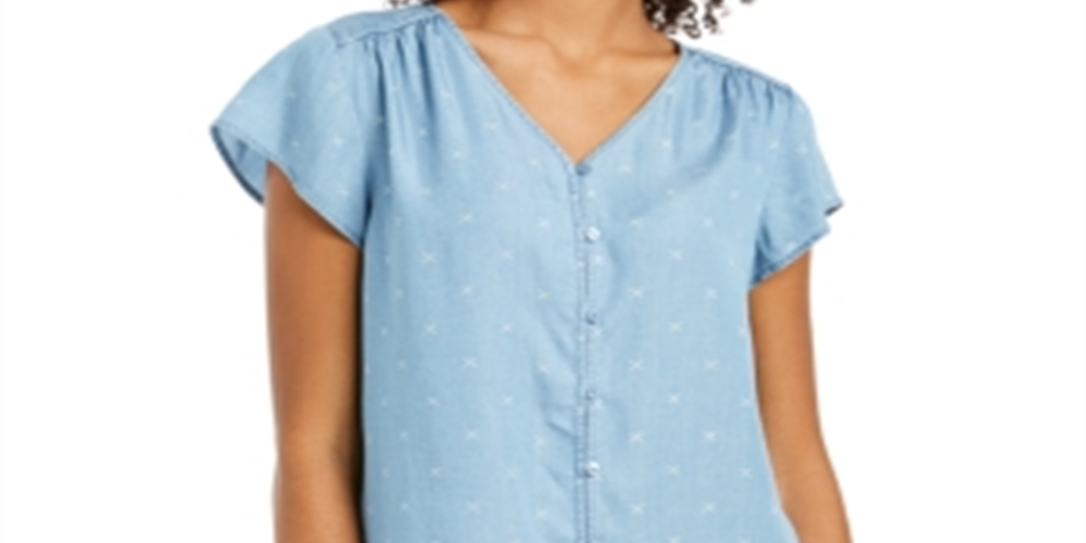 Blusa feminina estampada com botões estilo &amp; co, azul, tamanho extragrande
