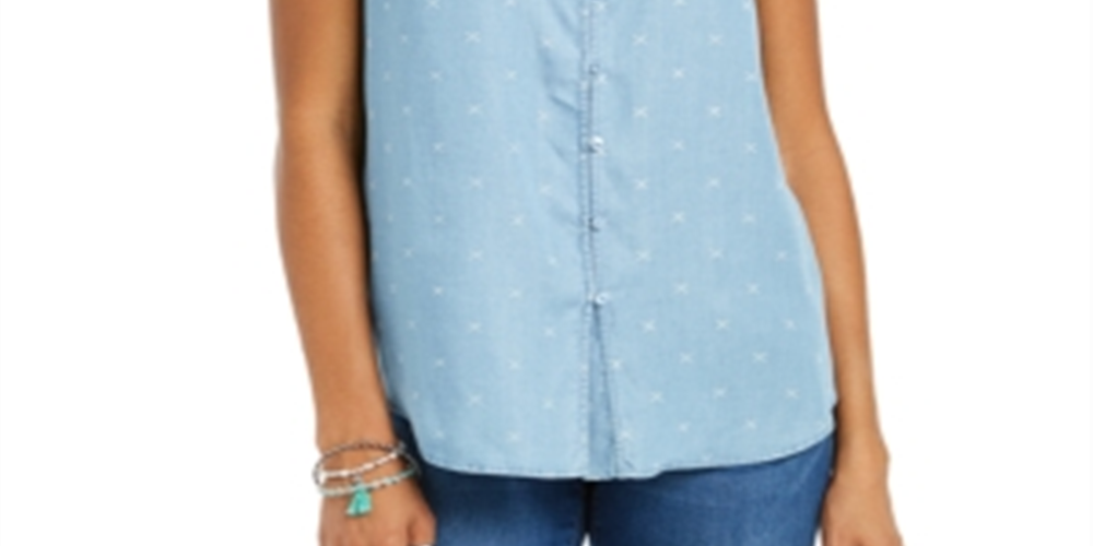 Blusa feminina estampada com botões estilo &amp; co, azul, tamanho extragrande