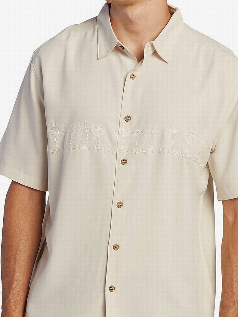 Camisa gráfica Quiksilver Tahiti Palms masculina, cinza, tamanho médio