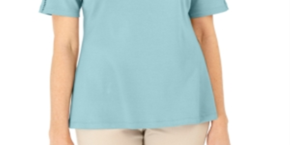 Blusa de crochê de algodão feminina Karen Scott, azul, tamanho pequeno