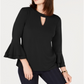Blusa feminina Charter Club com manga sino e decote em V, preta, tamanho grande