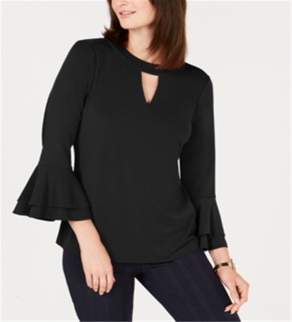 Blusa feminina Charter Club com manga sino e decote em V, preta, tamanho grande