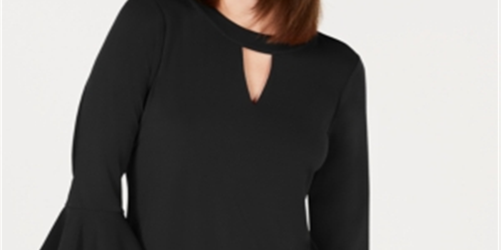 Blusa feminina Charter Club com manga sino e decote em V, preta, tamanho grande