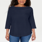 Blusa feminina Karen Scott com acabamento em renda e algodão, tamanho grande, azul