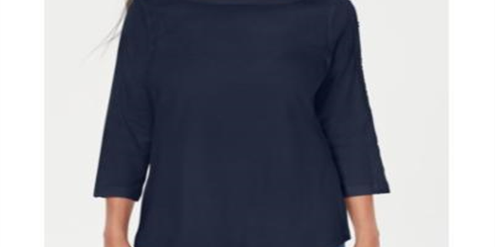 Blusa feminina Karen Scott com acabamento em renda e algodão, tamanho grande, azul