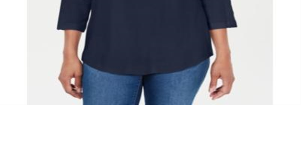 Blusa feminina Karen Scott com acabamento em renda e algodão, tamanho grande, azul