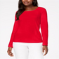 Karen Scott Blusa feminina de algodão com decote redondo, vermelha, tamanho extragrande