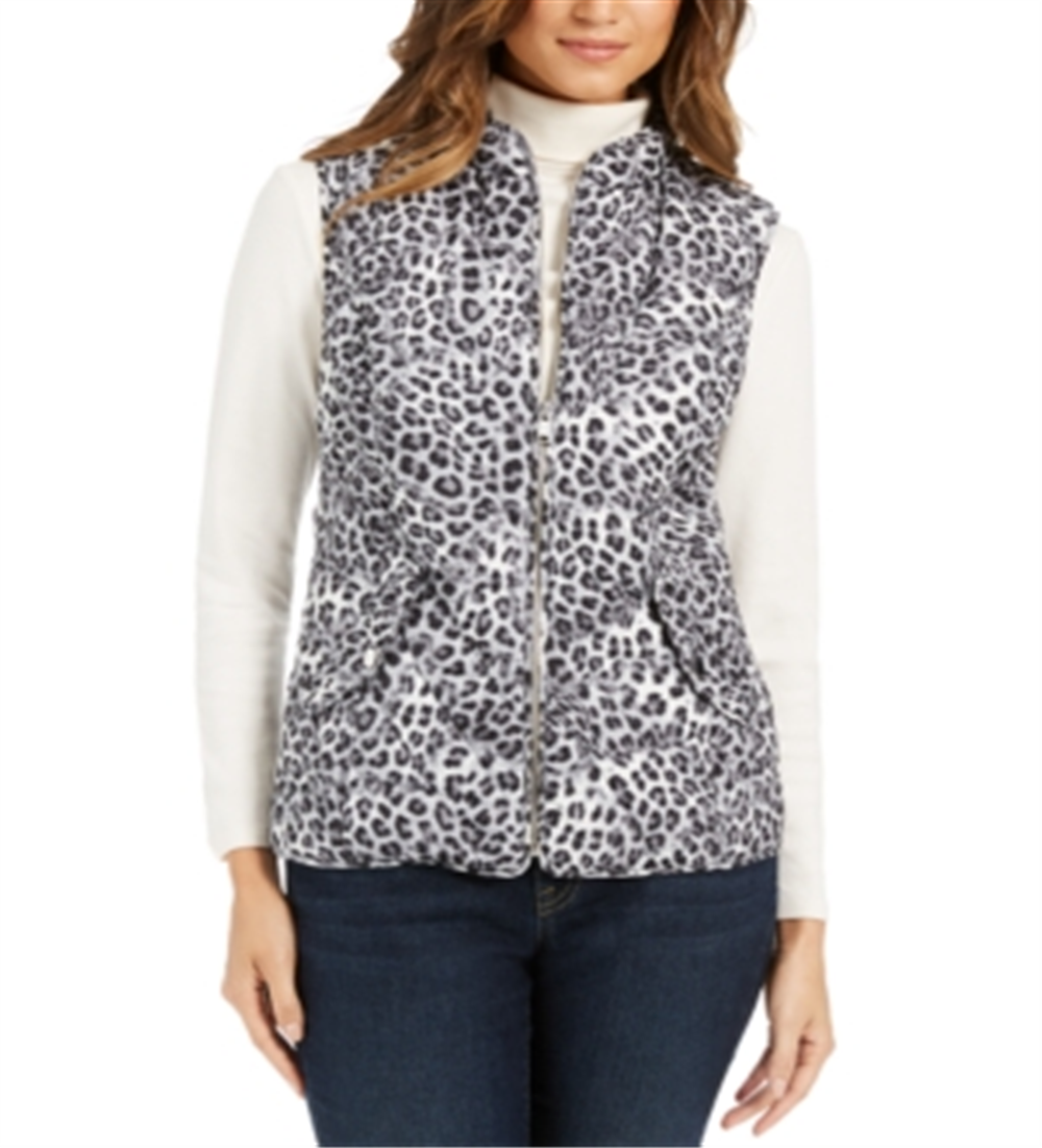Colete feminino Charter Club com zíper frontal estampado, tamanho pequeno, branco