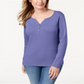 Karen Scott Top Henley de Algodão Feminino Roxo Tamanho P