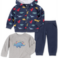 Conjunto infantil Headquarters para bebês meninos, 3 peças, moletom com capuz, calça de corrida e camiseta de manga comprida, dinossauro, tamanho marinho, 3 a 6 meses