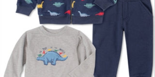 Conjunto infantil Headquarters para bebês meninos, 3 peças, moletom com capuz, calça de corrida e camiseta de manga comprida, dinossauro, tamanho marinho, 3 a 6 meses